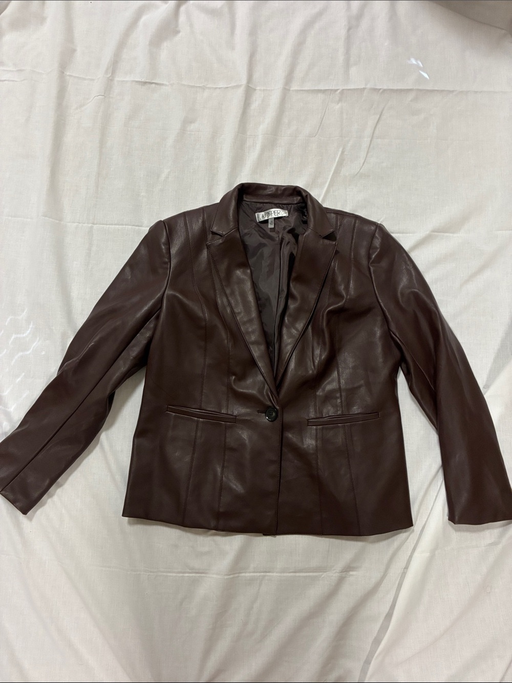 Kasper 90s Vintage Dark Brown Faux Leather Blazer Jacket